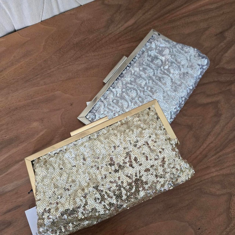 Sandra Roberts Sequin Evening Clutch Bag Gold or Silver New